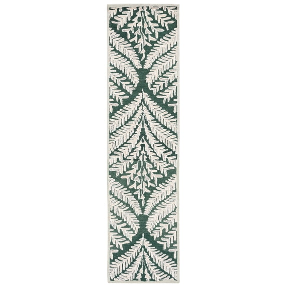 SAFAVIEH Capri Proinsias Leaves Wool Runner Rug, Dark Green/Ivory, 2'3" x 7'