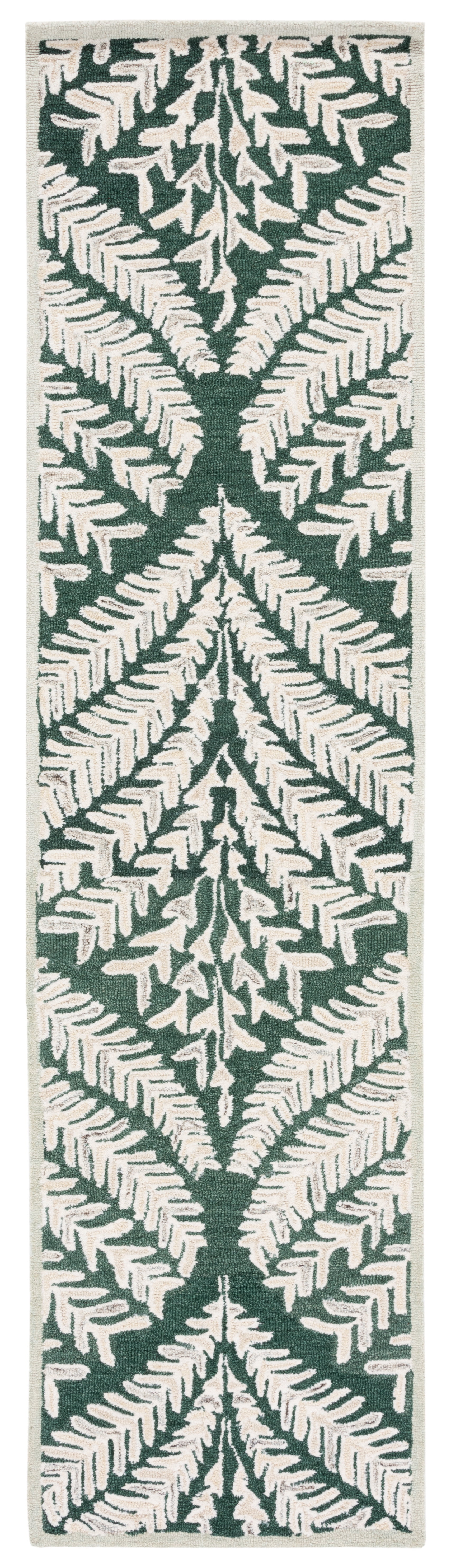 Hand-Tufted Dark Green and Ivory Wool Runner Rug, 2'3" x 9'