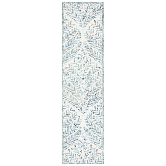 SAFAVIEH Capri Proinsias Leaves Wool Runner Rug, Ivory/Blue, 2'3" x 19'