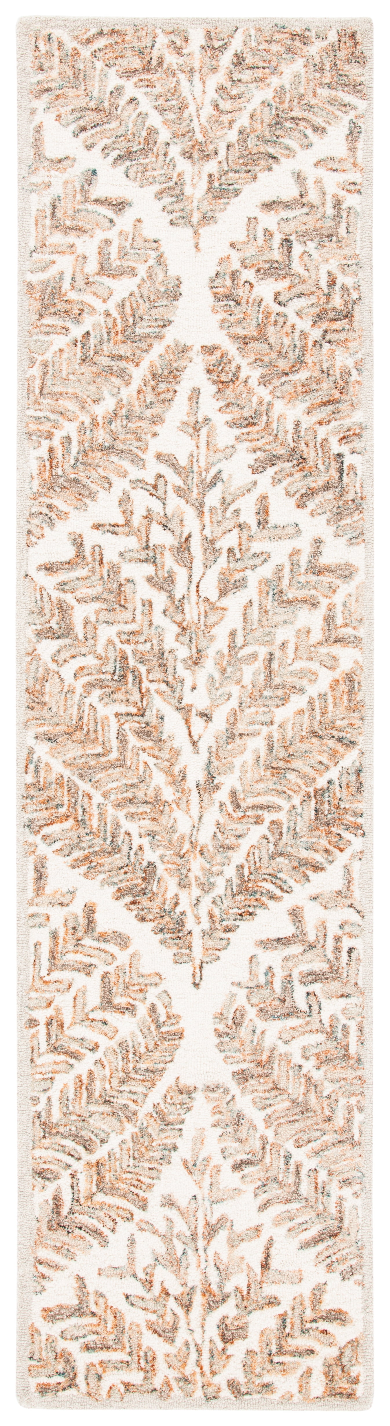 Handmade Ivory and Brown Wool Runner Rug with Tufted Design