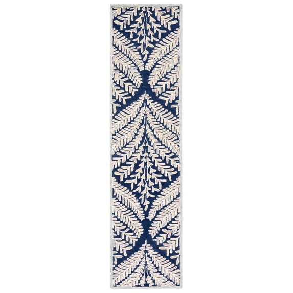 SAFAVIEH Capri Proinsias Leaves Wool Runner Rug, Navy/Ivory, 2'3" x 9'