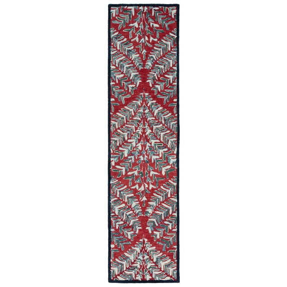 SAFAVIEH Capri Proinsias Leaves Wool Runner Rug, Red/Green, 2'3" x 9'