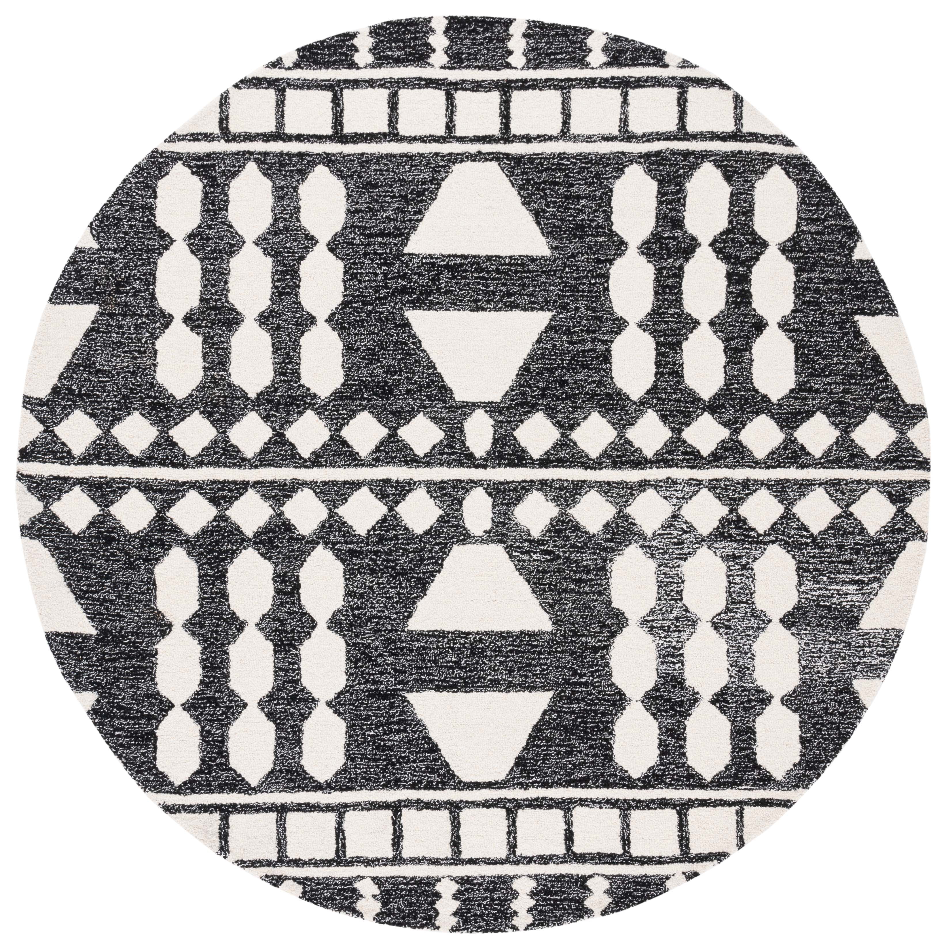 SAFAVIEH Capri Roger Southwestern Area Rug, Black/Ivory, 6' x 6' Round