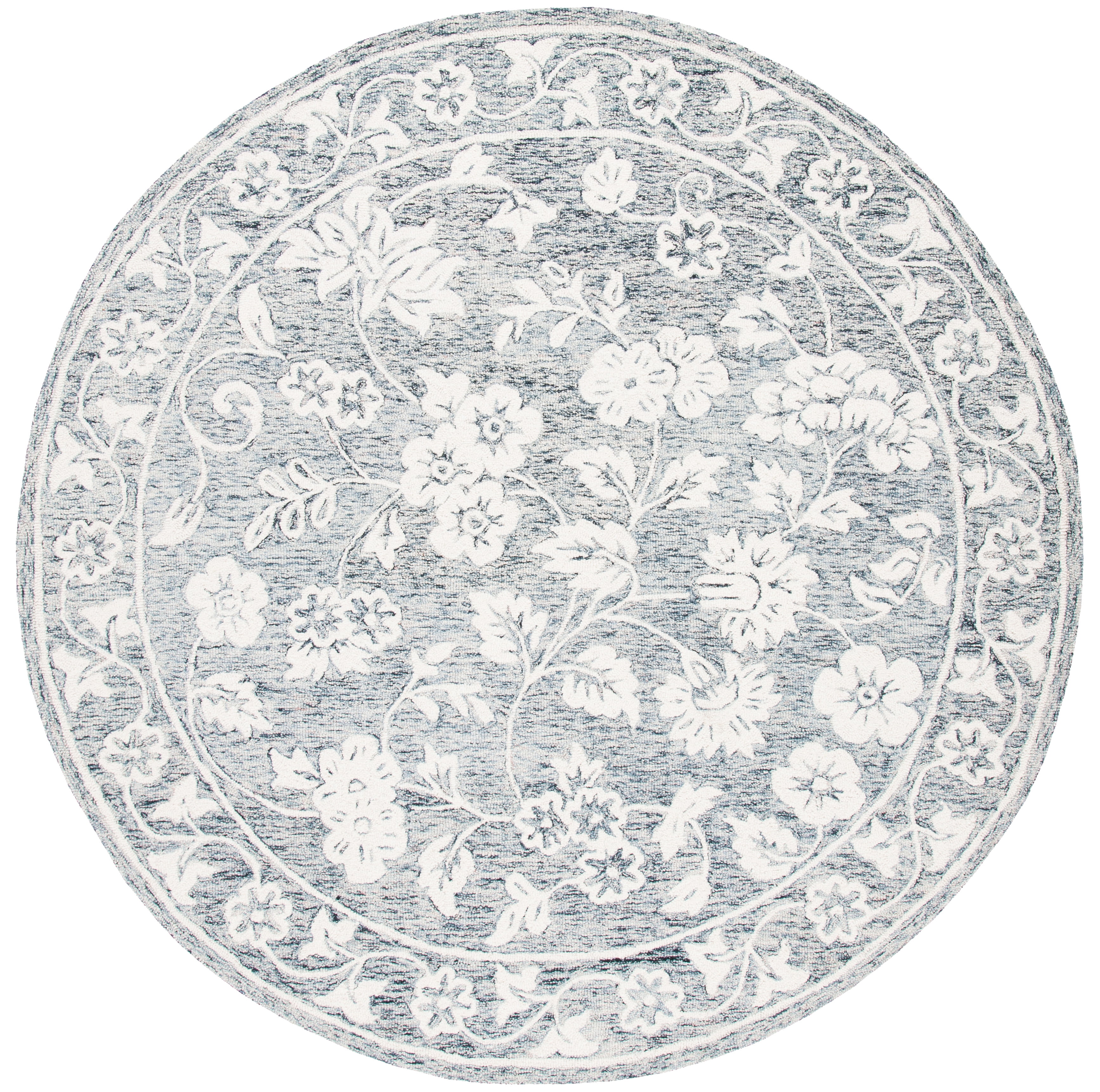 SAFAVIEH Capri Serenity Floral Wool Area Rug, Blue/Ivory, 7' x 7' Round