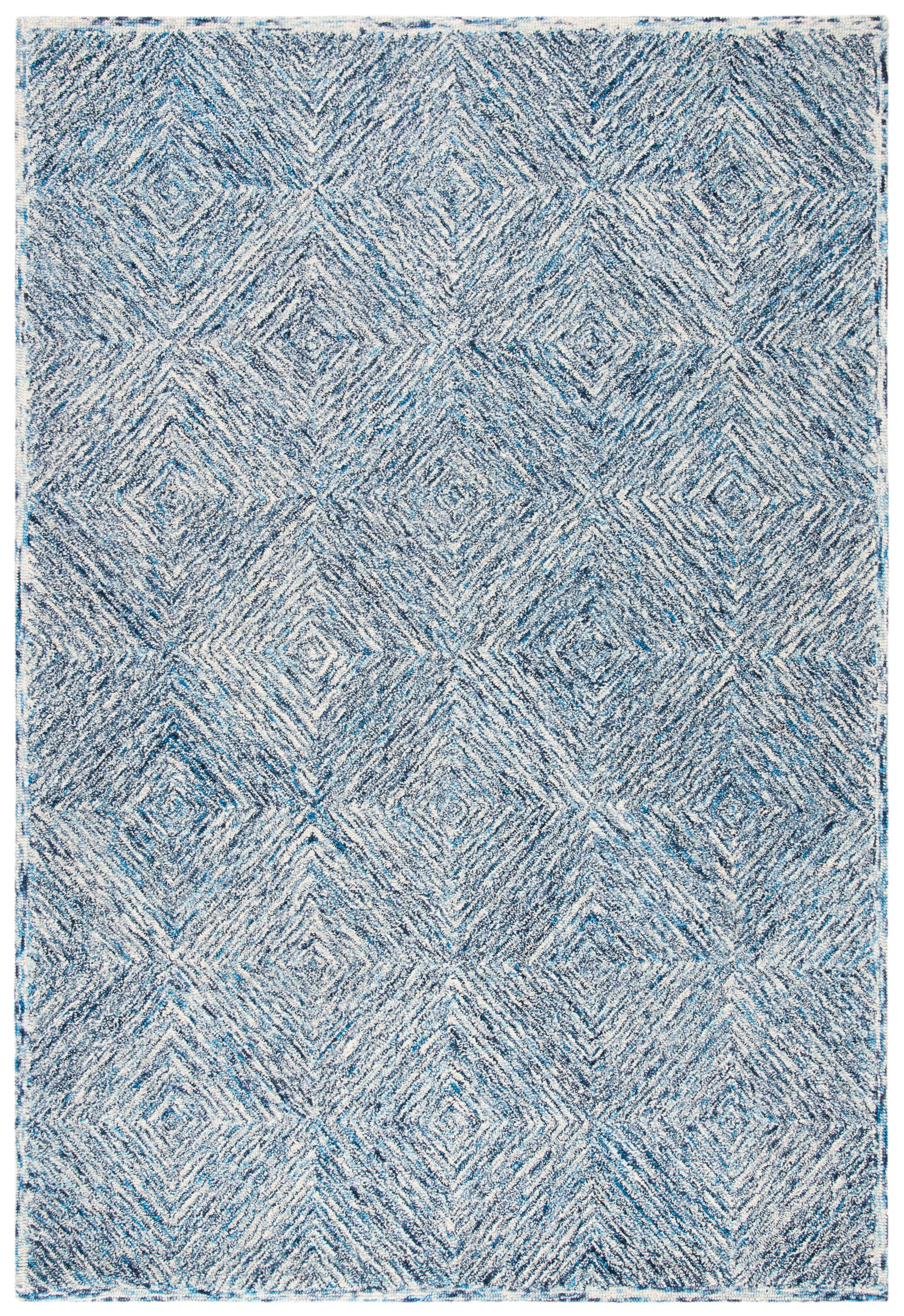SAFAVIEH Capri Thelma Diamond Wool Area Rug, Ivory/Blue, 6' x 9'
