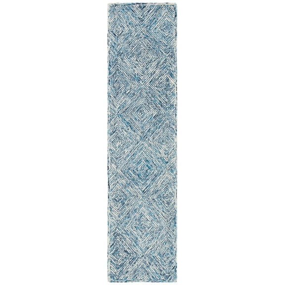 SAFAVIEH Capri Thelma Diamond Wool Runner Rug, Ivory/Blue, 2'3" x 9'