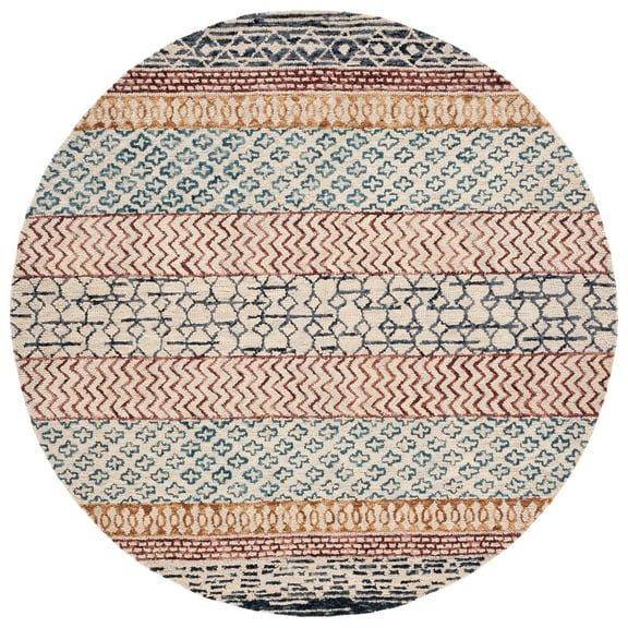 SAFAVIEH Capri Tobin Southwestern Area Rug, Ivory/Charcoal, 3' x 3' Round