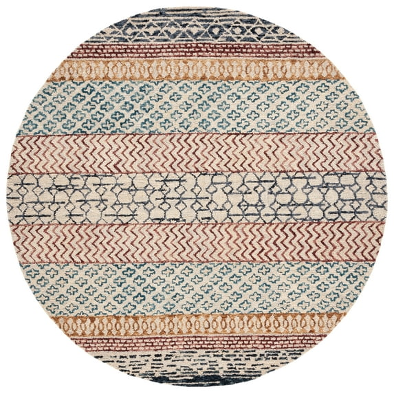 SAFAVIEH Capri Tobin Southwestern Area Rug, Ivory/Charcoal, 9' x 9' Round