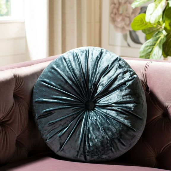 SAFAVIEH Caramia 15" x 15" Round Tufted Plush Pillow, Smoke Blue