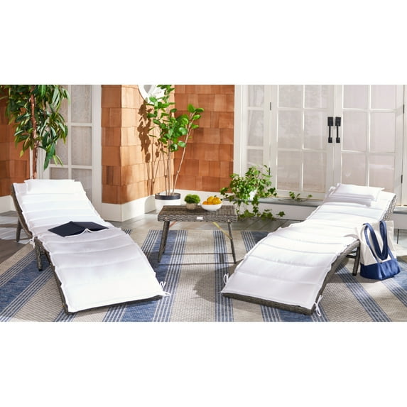 SAFAVIEH Carew Outdoor Patio 3 Piece Sun Lounger Set, Grey Brown