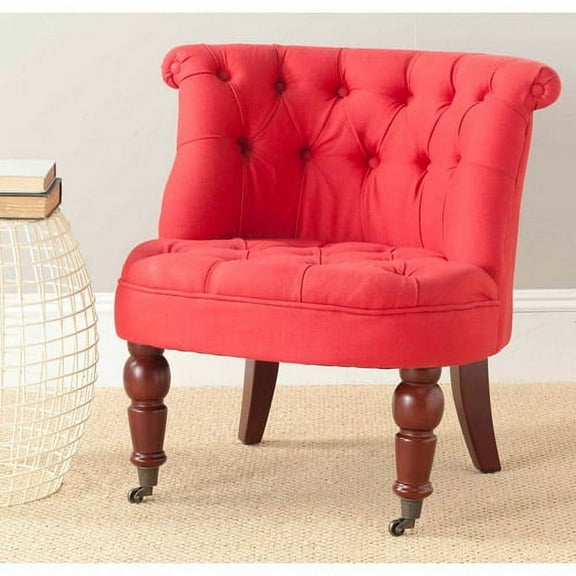 SAFAVIEH Carlin Classic Farmhouse Tufted Chair with Casters, Cranberry