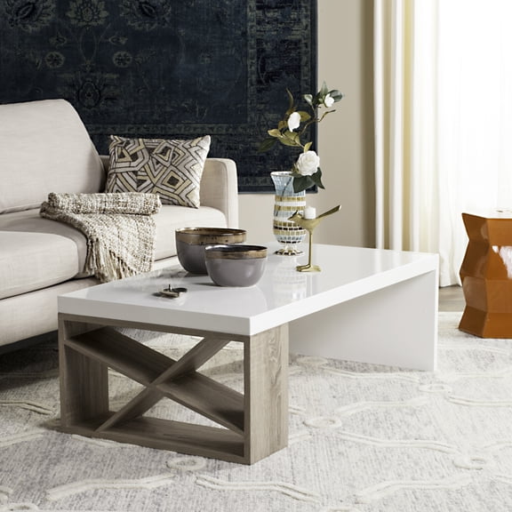 SAFAVIEH Carlton Modern Scandinavian Side Storage Lacquer Coffee Table, White
