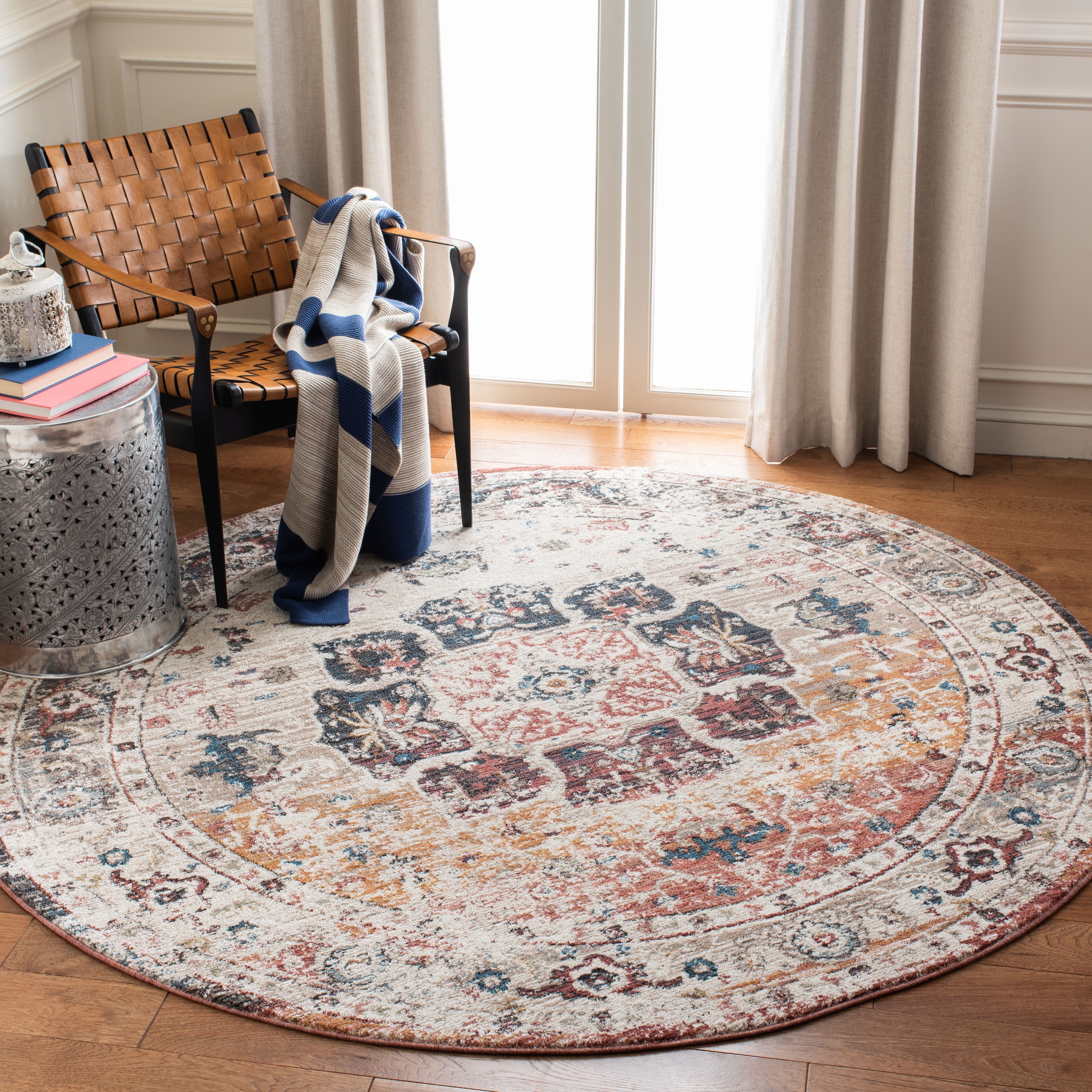 Safavieh Carlyle Anne Medallion Area Rug, Ivory/Blue, 6'7" x 6'7" Round