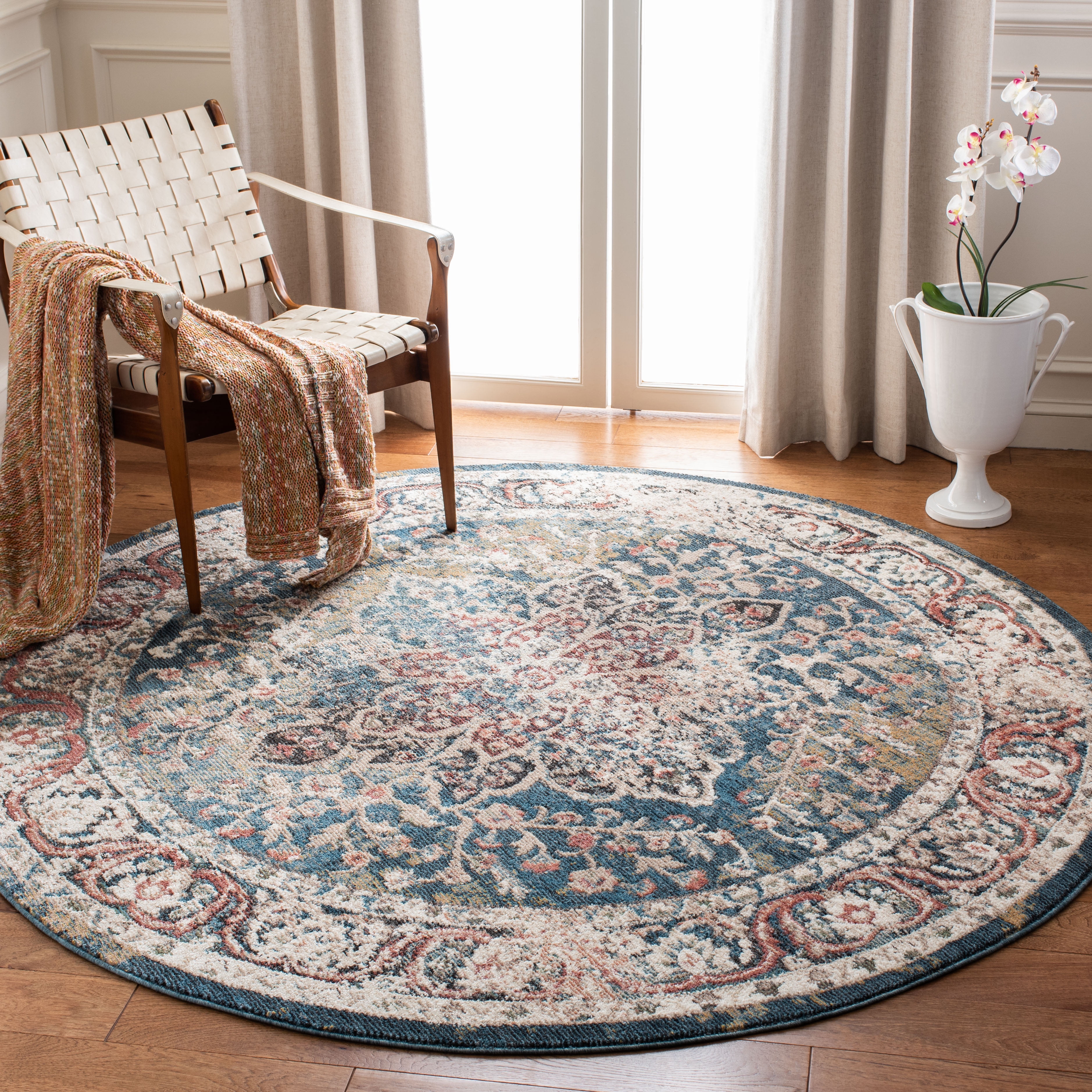 Safavieh Carlyle Blaine Medallion Area Rug, Turquoise/Ivory, 6'7" x 6'7" Round