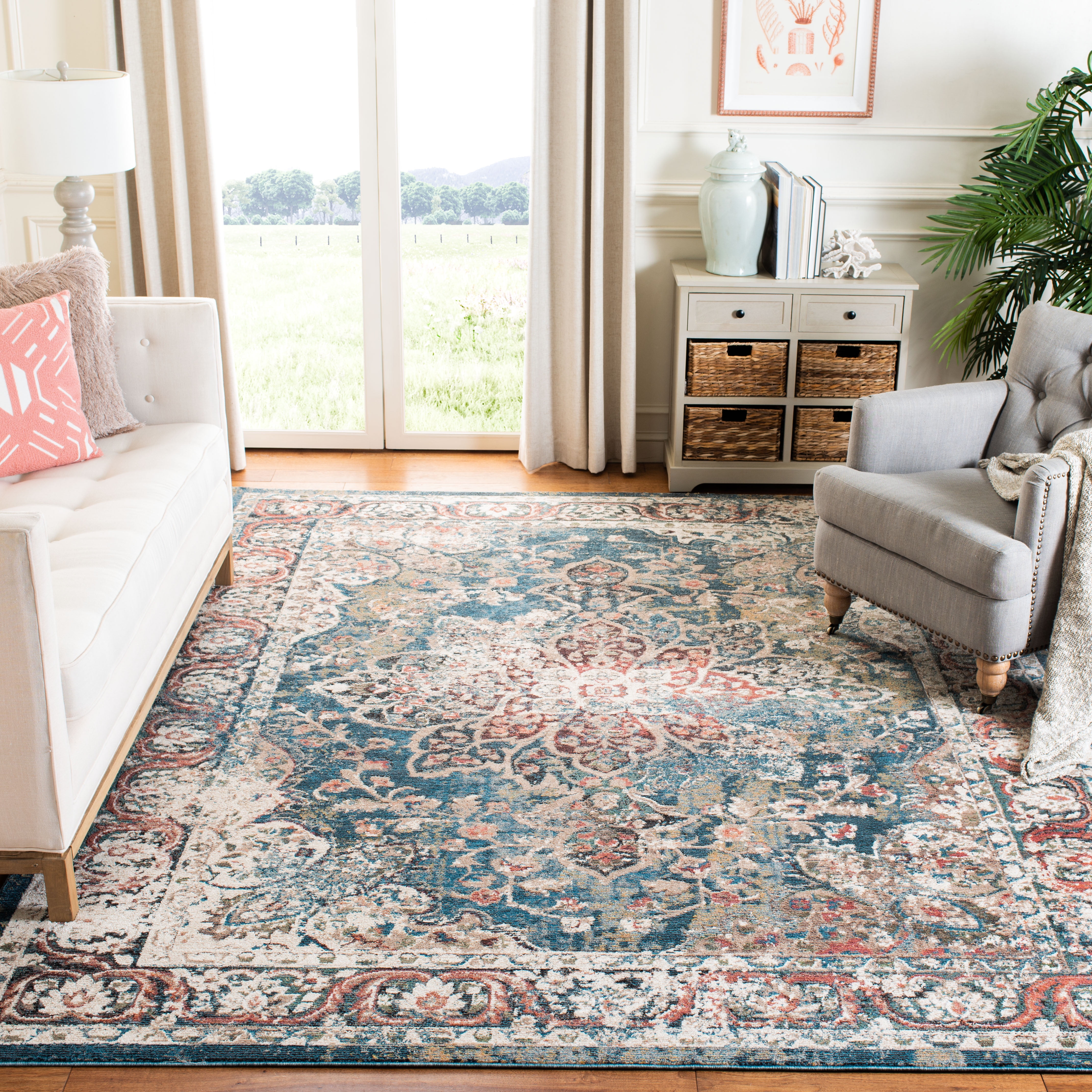 Safavieh Carlyle Blaine Medallion Area Rug, Turquoise/Ivory, 6'7" x 6'7" Square