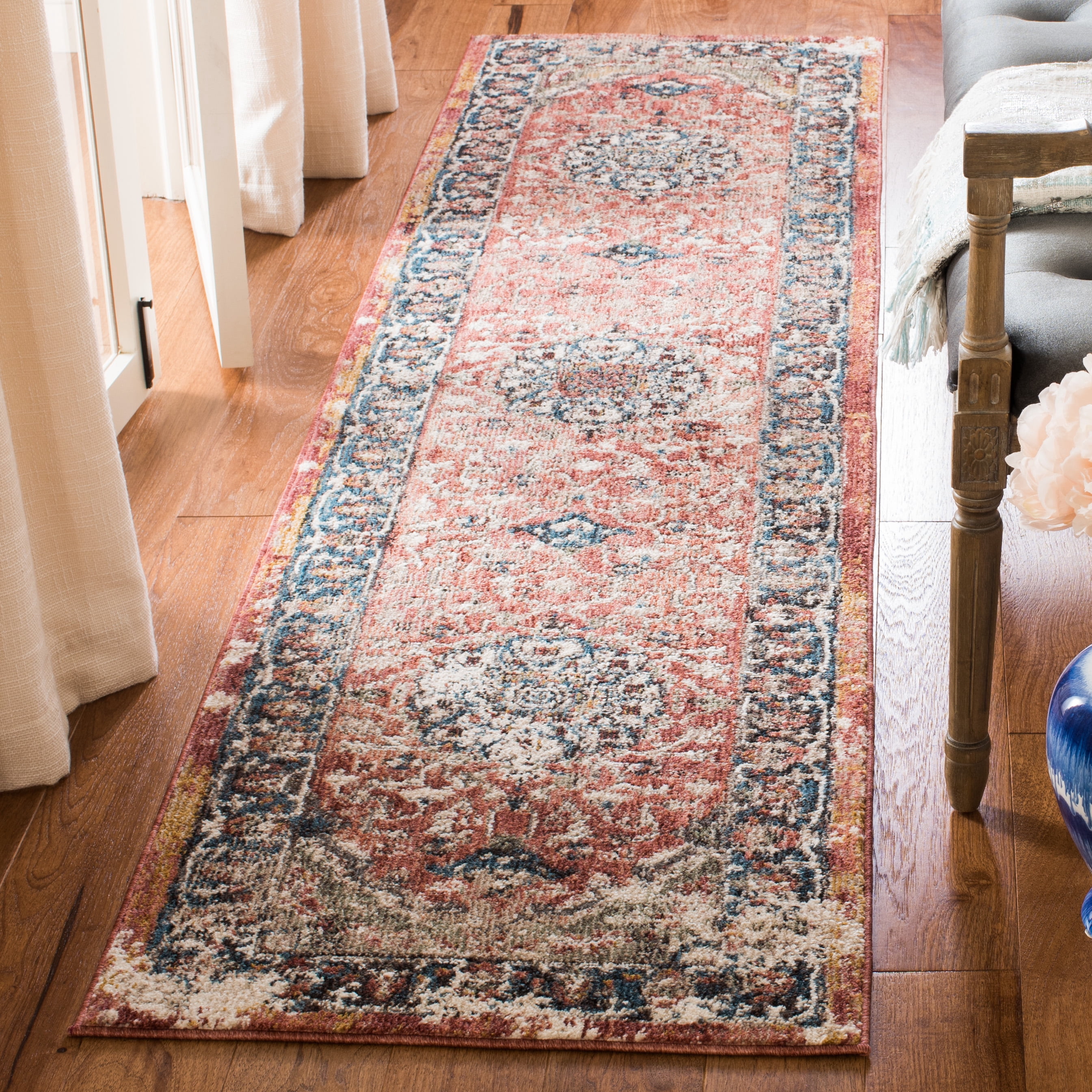 Safavieh Carlyle Jone Medallion Runner Rug, Orange/Blue, 2' x 8'