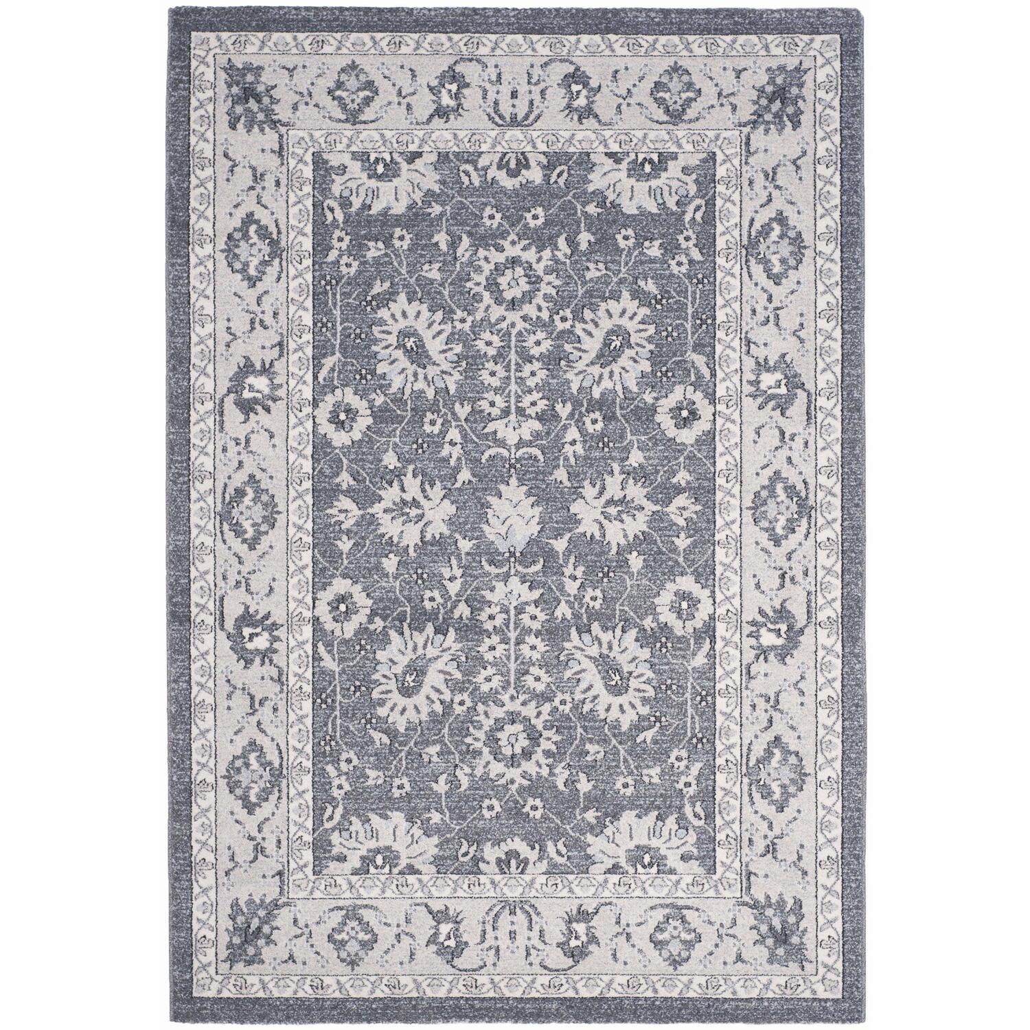 Gray and Beige Floral Motif Rectangular Area Rug