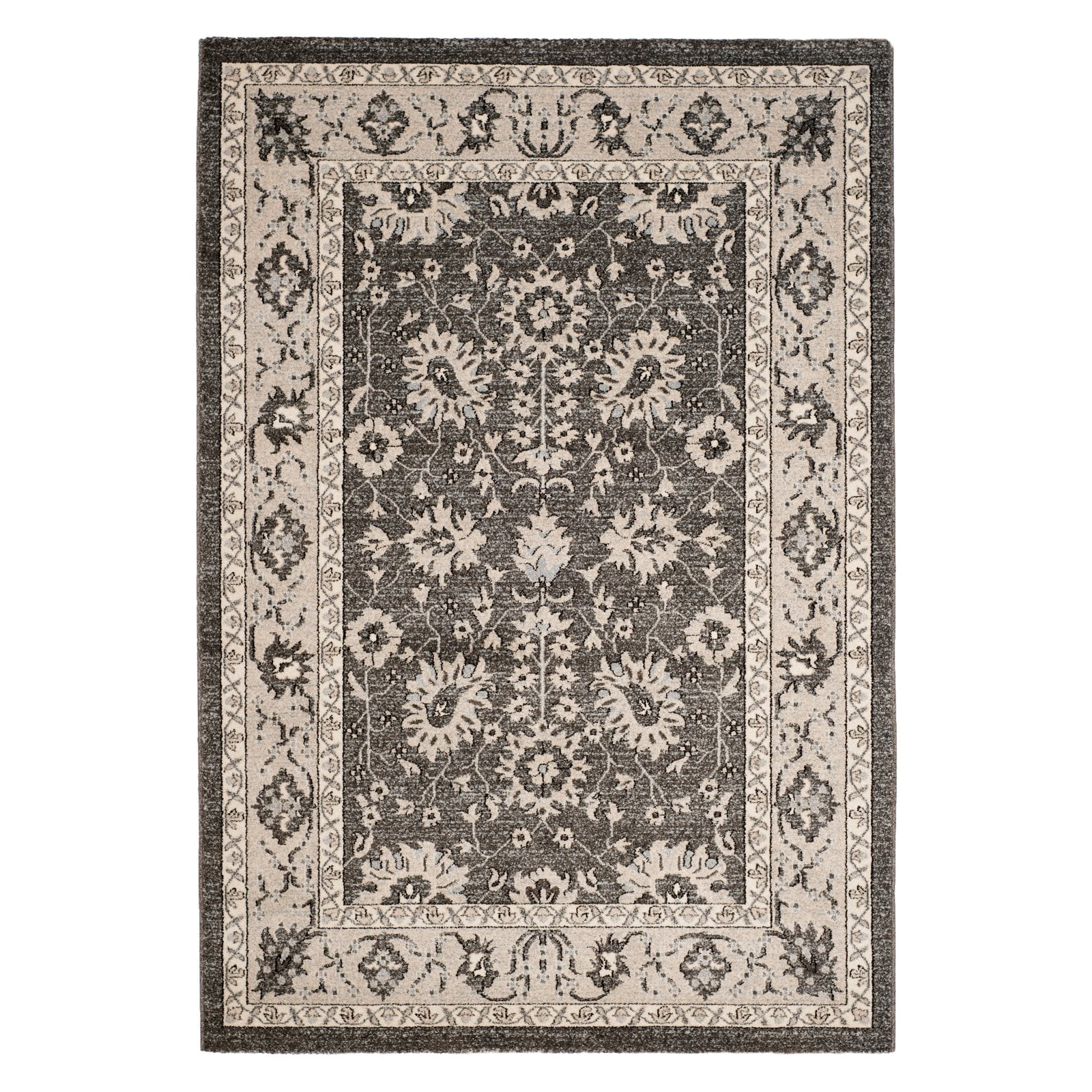 Gray and Beige Floral Motif Rectangular Area Rug
