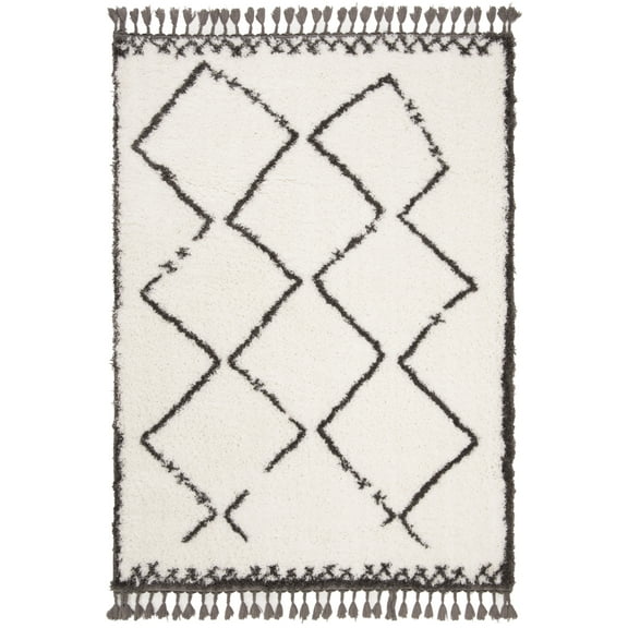 SAFAVIEH Carmella Stars Aztec Polyester Shag Area Rug, Cream/Grey, 4' x 6'