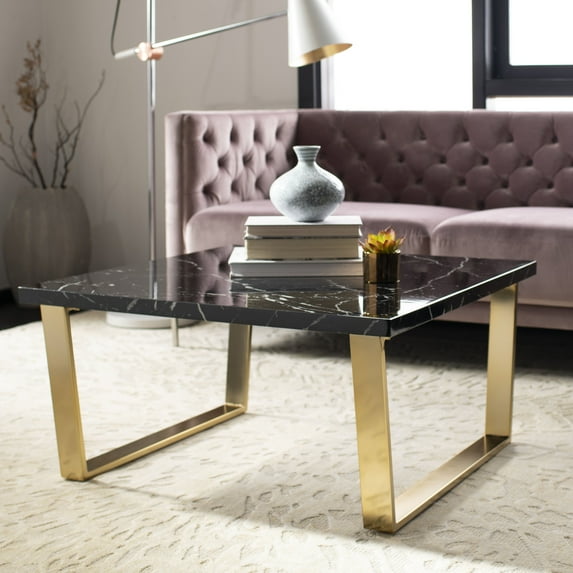 SAFAVIEH Carmen Modern Glam Square Coffee Table, Black Marblue/Brass