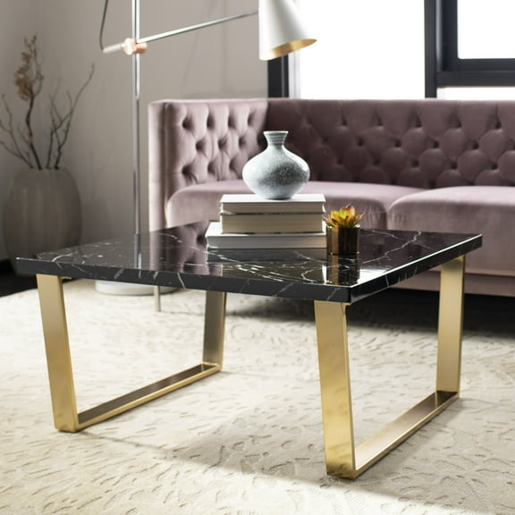 SAFAVIEH Carmen Modern Glam Square Coffee Table, Black Marblue/Brass