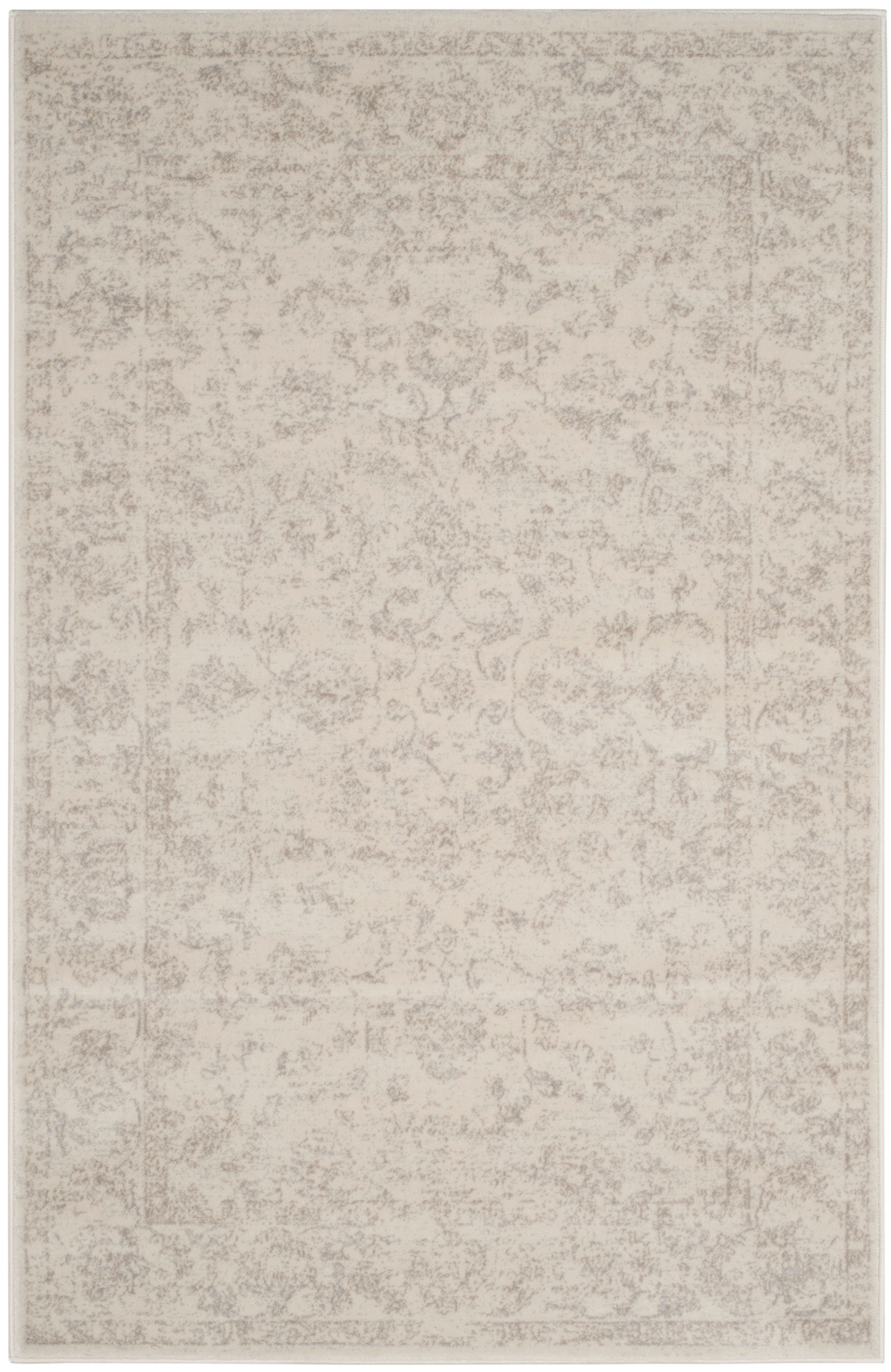 Carnegie Light Grey and Cream Floral Synthetic Area Rug 3' x 5'