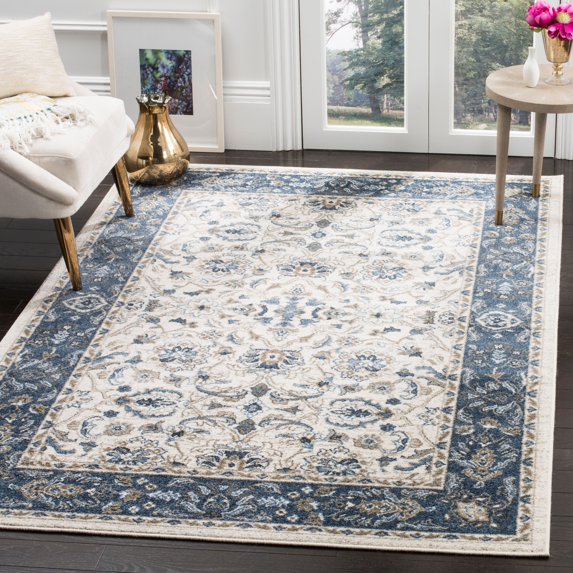 SAFAVIEH Carolina Gerad Traditional Area Rug, Cream/Dark Blue, 5'1" x 5'1" Square