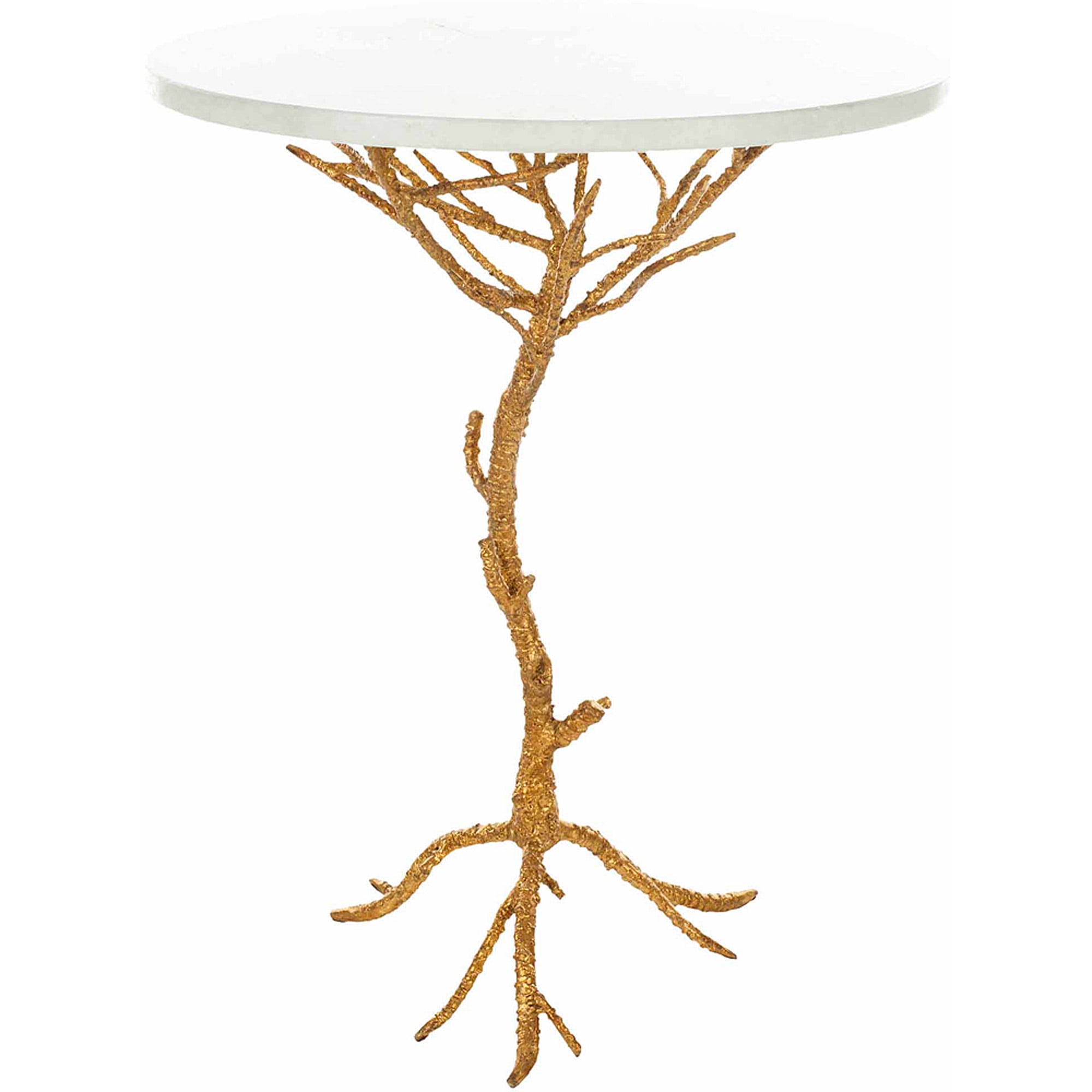 SAFAVIEH Carolyn 24.6 in. H Rooted Iron Accent Table, Gold/White Granite