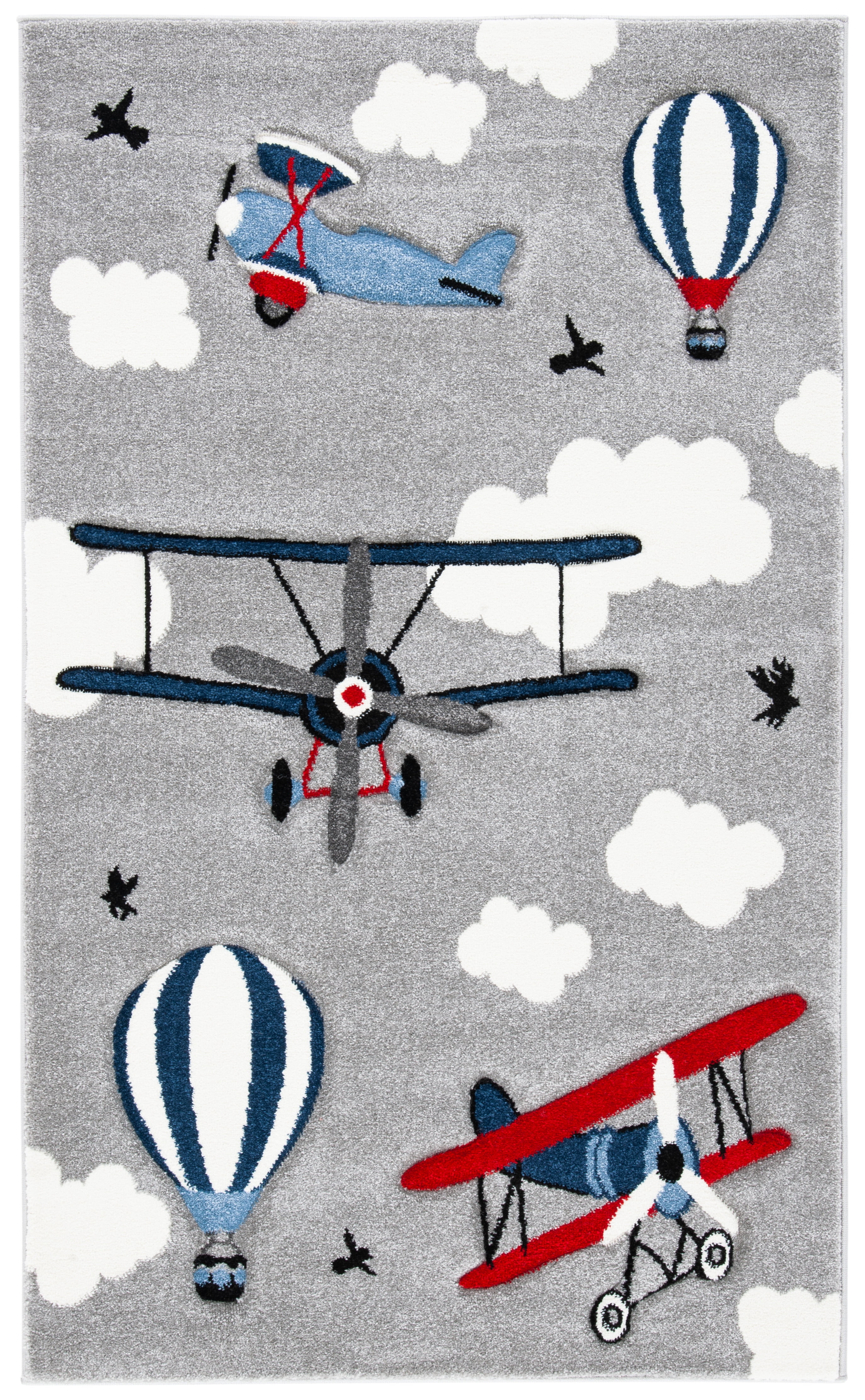 Playful Etchings Hand-Knotted Gray Synthetic Kids Area Rug