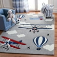 thumbnail image 1 of SAFAVIEH Carousel Kids Biplanes in the Sky Area Rug, Light Gray/Red, 4' x 4' Square, 1 of 10
