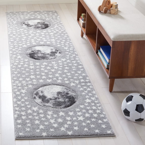 SAFAVIEH Carousel Kids Moon in the Stars Runner Rug, Light Gray/White, 2'3" x 6'
