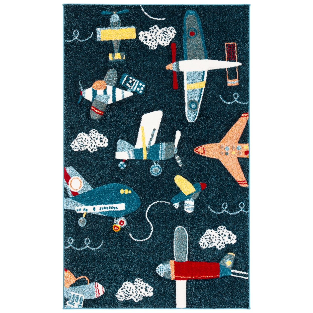 Blue Rectangular Synthetic Kids Rug, 39" x 63"