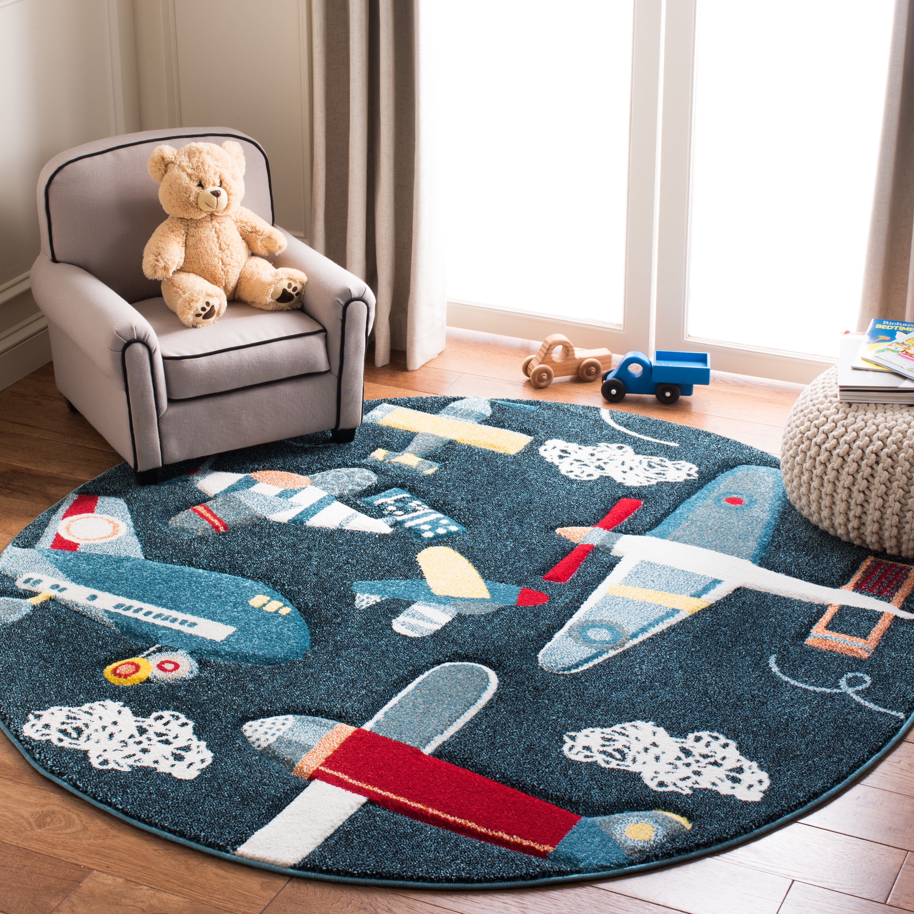 Ivory Whimsy Carousel Kids 5'3" Round Synthetic Area Rug