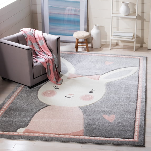SAFAVIEH Carousel Kids Clark Shy Bunny Area Rug, Gray/Ivory, 4' x 6'