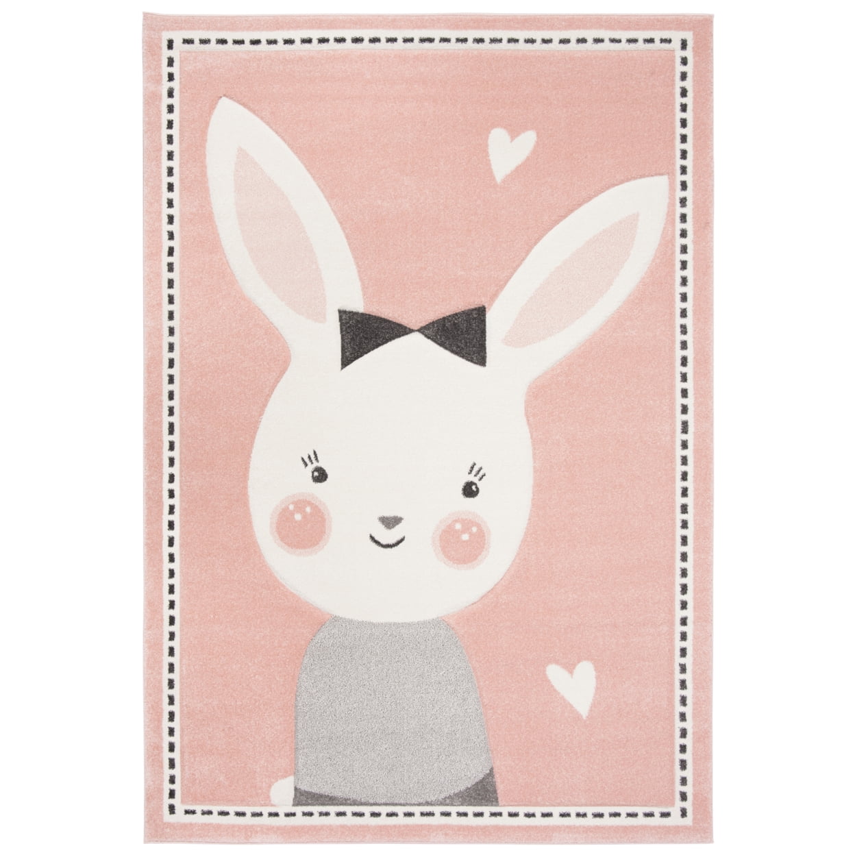 Pink and Ivory Synthetic Kids Rug with Heart Design, 2' x 3'