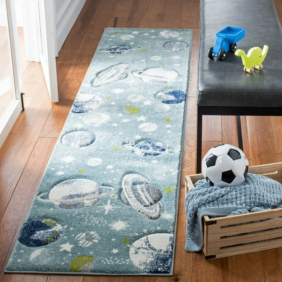 SAFAVIEH Carousel Kids World of Planets Runner Rug, Teal/Ivory, 2' x 8'