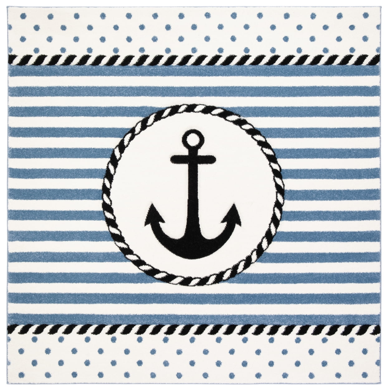 Playful Storybook 8' Square Ivory/Navy Synthetic Kids Rug