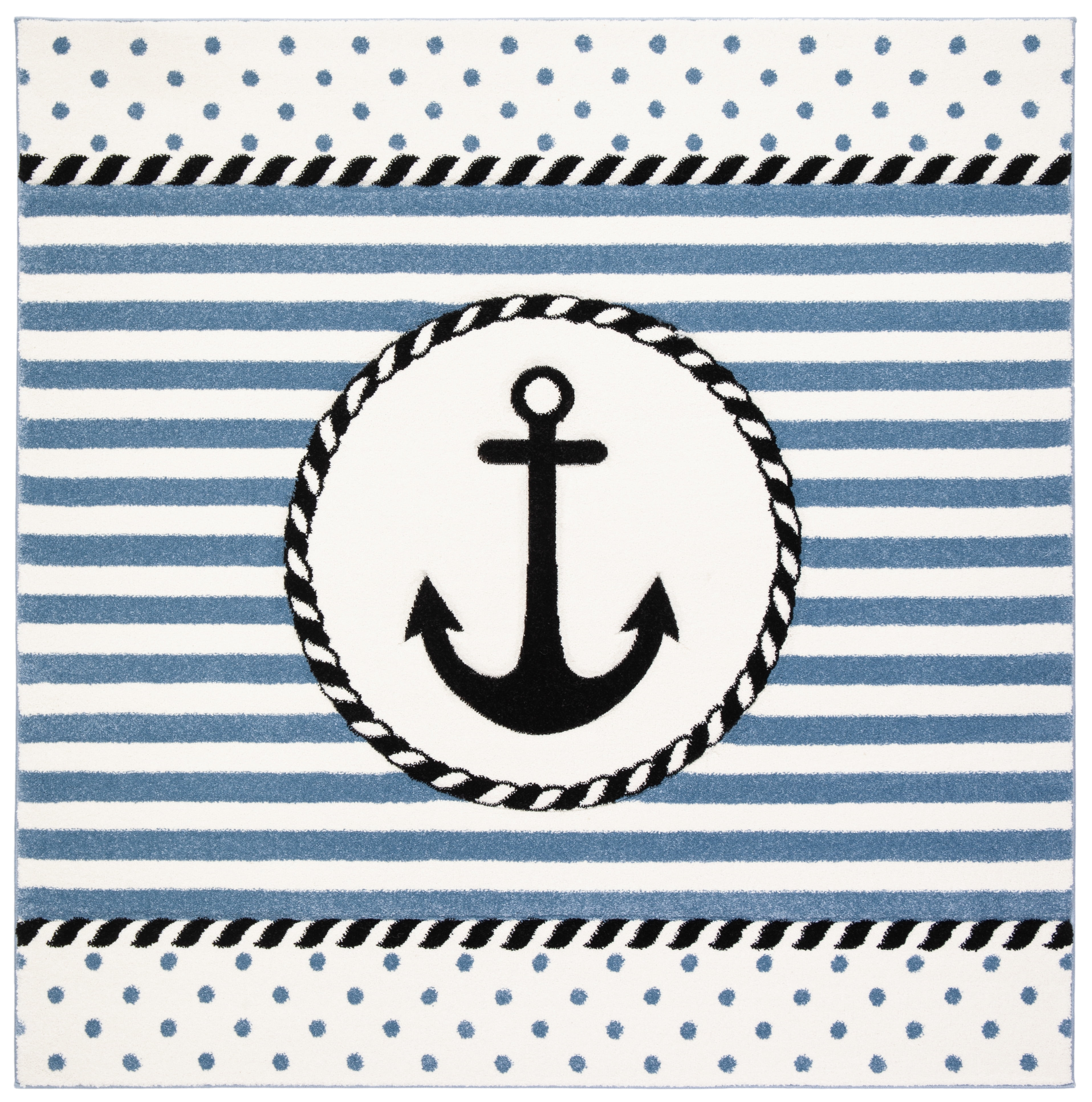 Playful Storybook 8' Square Ivory/Navy Synthetic Kids Rug
