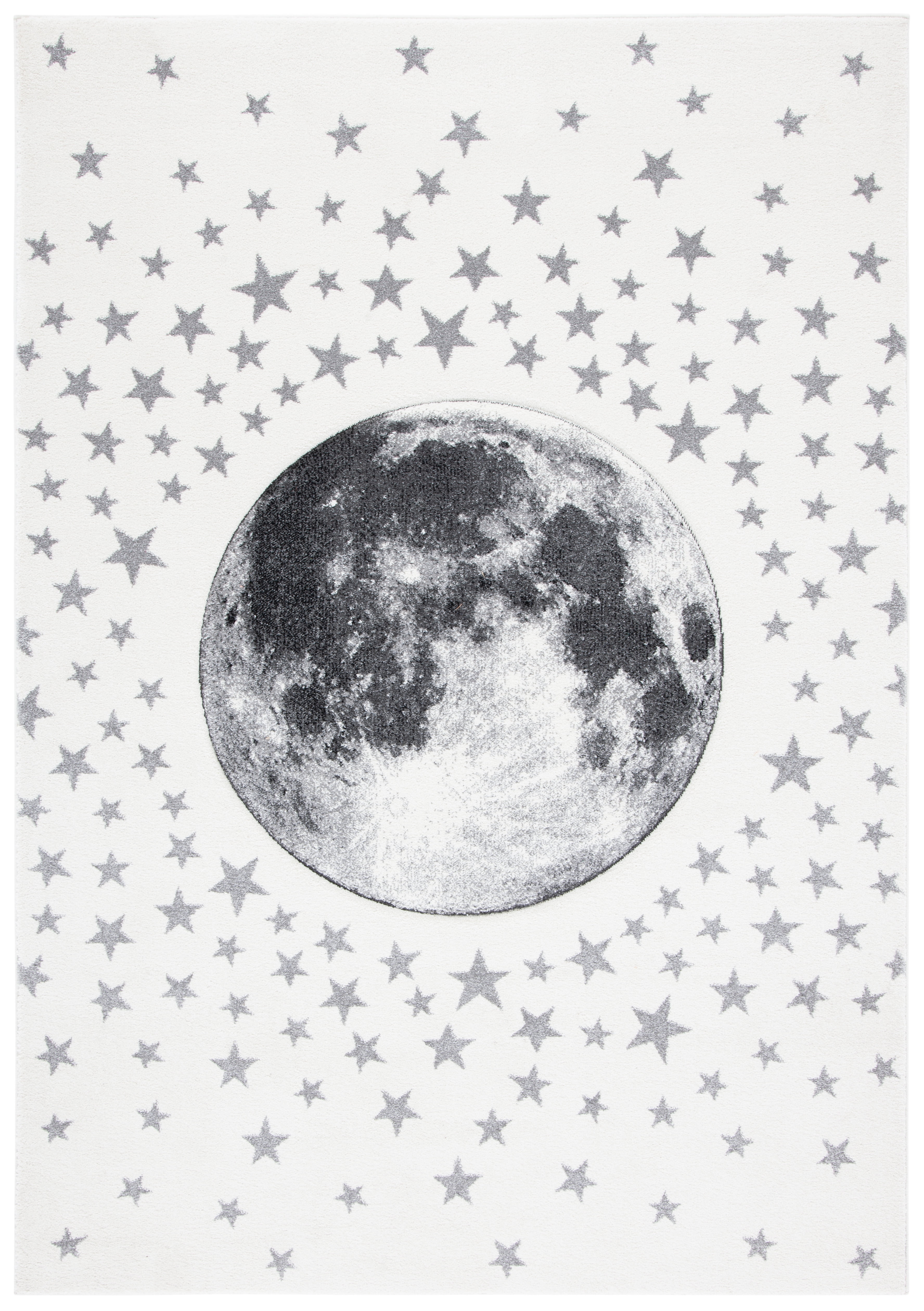 Ivory and Grey Moon and Stars Kids Area Rug