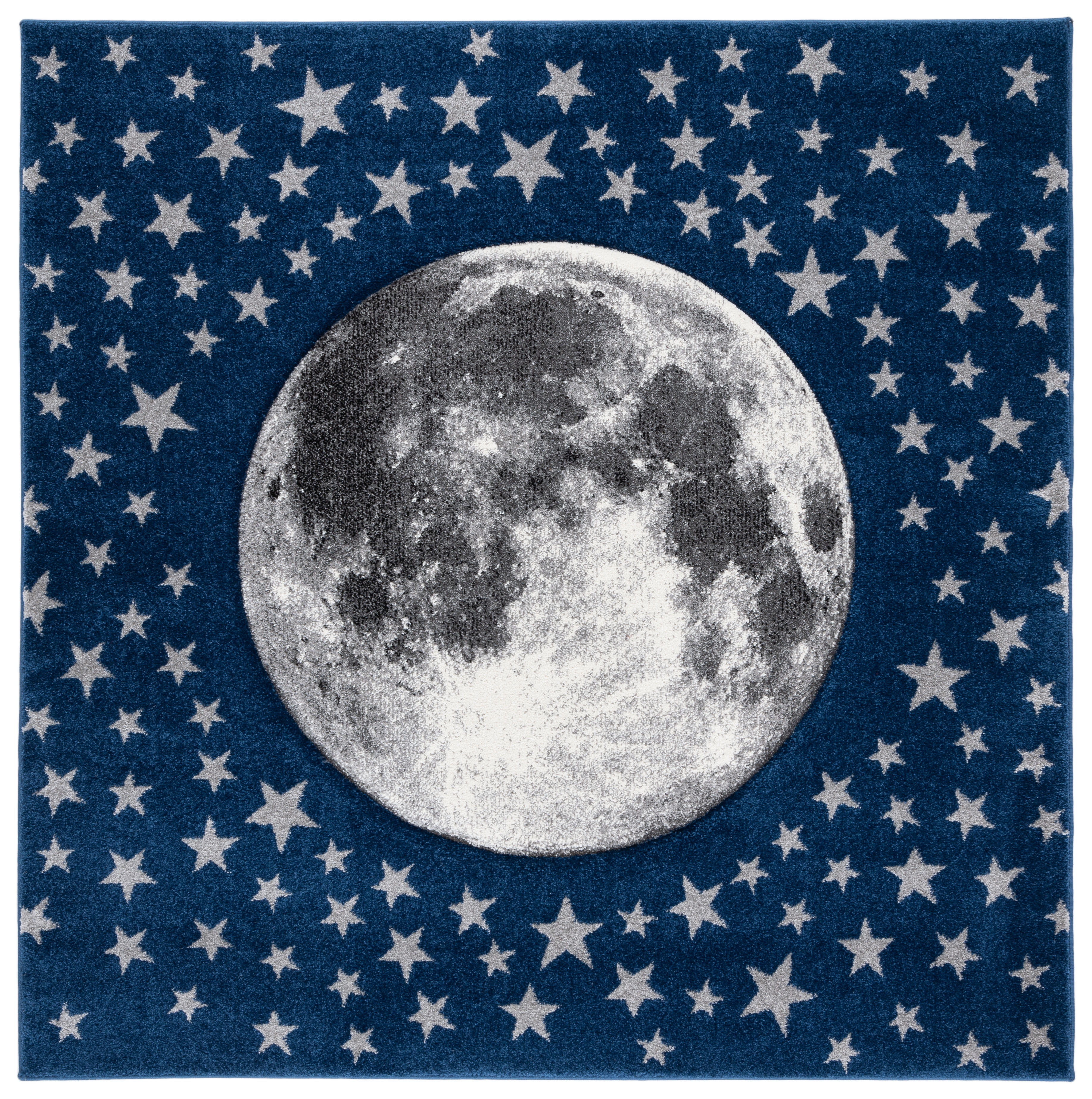 Gray and Navy Moon and Stars Kids Square Rug
