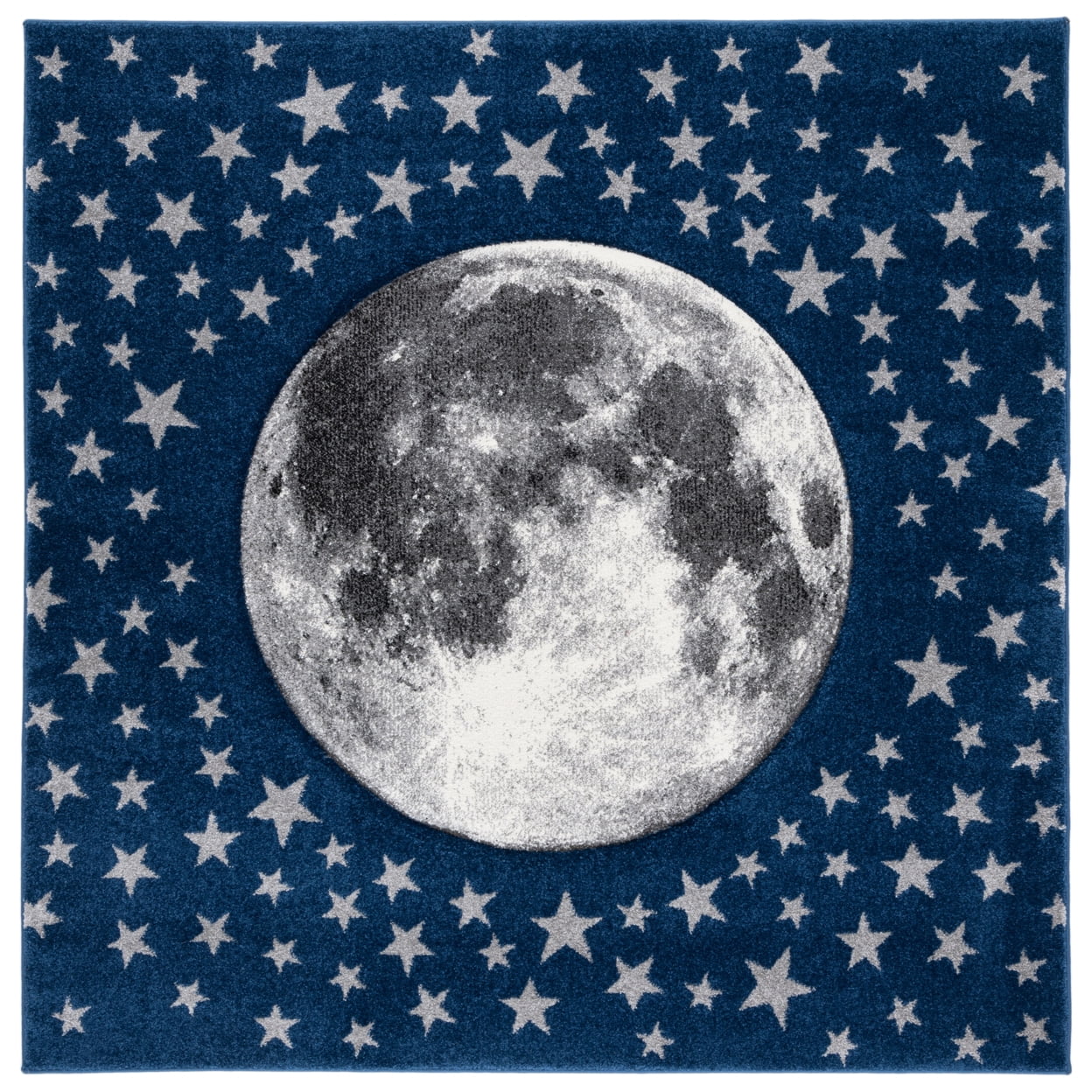 Starry Night Navy & Grey Square Kids Area Rug