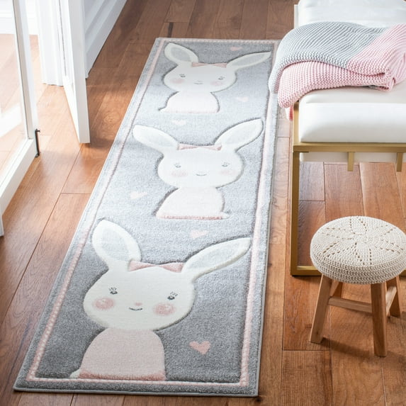 SAFAVIEH Carousel Kids Clark Shy Bunny Runner Rug, Gray/Ivory, 2' x 8'