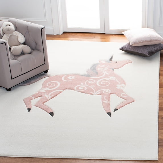 SAFAVIEH Carousel Kids Dalach Unicorn Area Rug, Ivory/Pink, 4' x 6'