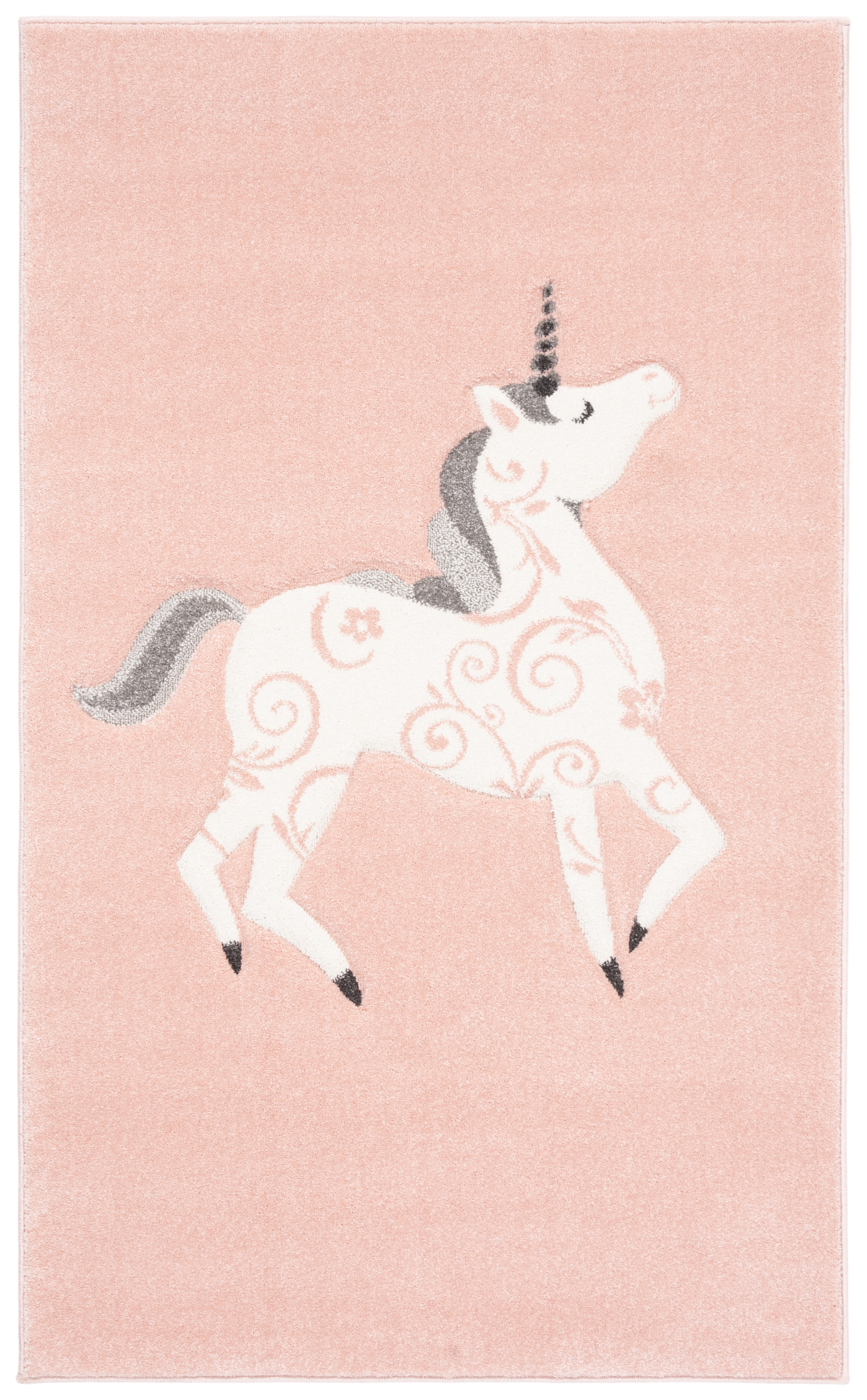 Pink/Ivory Hand-Knotted Square Kids Rug, Synthetic, 39" x 63"