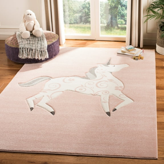 SAFAVIEH Carousel Kids Dalach Unicorn Area Rug, Pink/Ivory, 5'3" x 7'6"