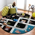 thumbnail image 1 of SAFAVIEH Carousel Kids Devan Train Track Area Rug, Black/Ivory, 3' x 3' Round, 1 of 11