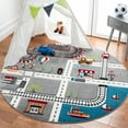 thumbnail image 1 of SAFAVIEH Carousel Kids Devan Train Track Area Rug, Gray/Ivory, 5'3" x 5'3" Round, 1 of 11