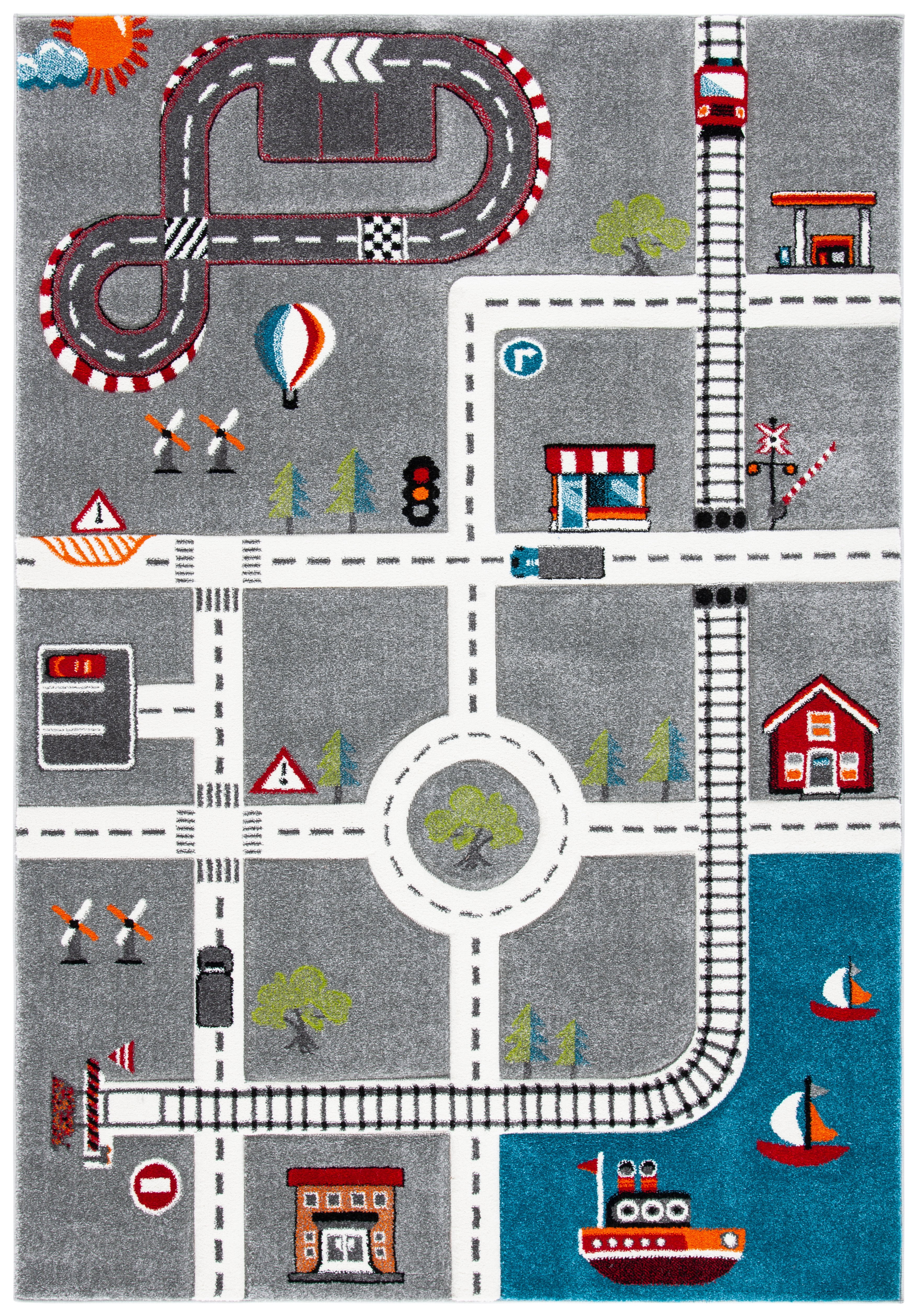 Grey and Ivory Rectangular Non-slip Kids Rug