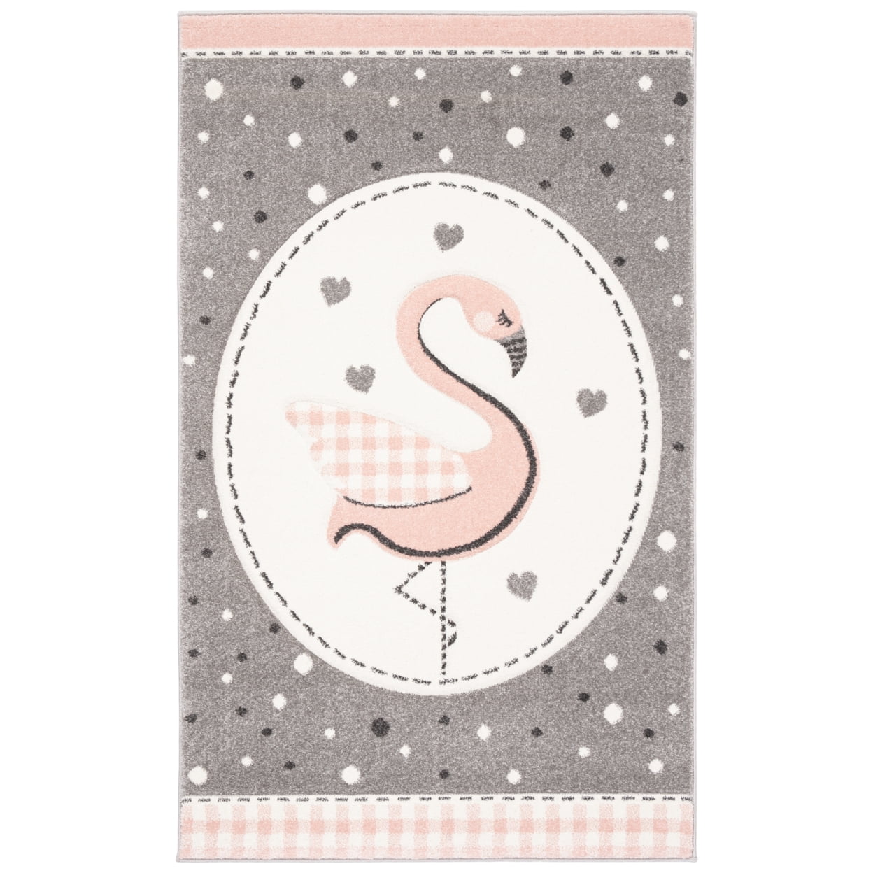 Ivory and Pink Hand-Knotted Synthetic Kids Rug, 3'3" x 5'3"