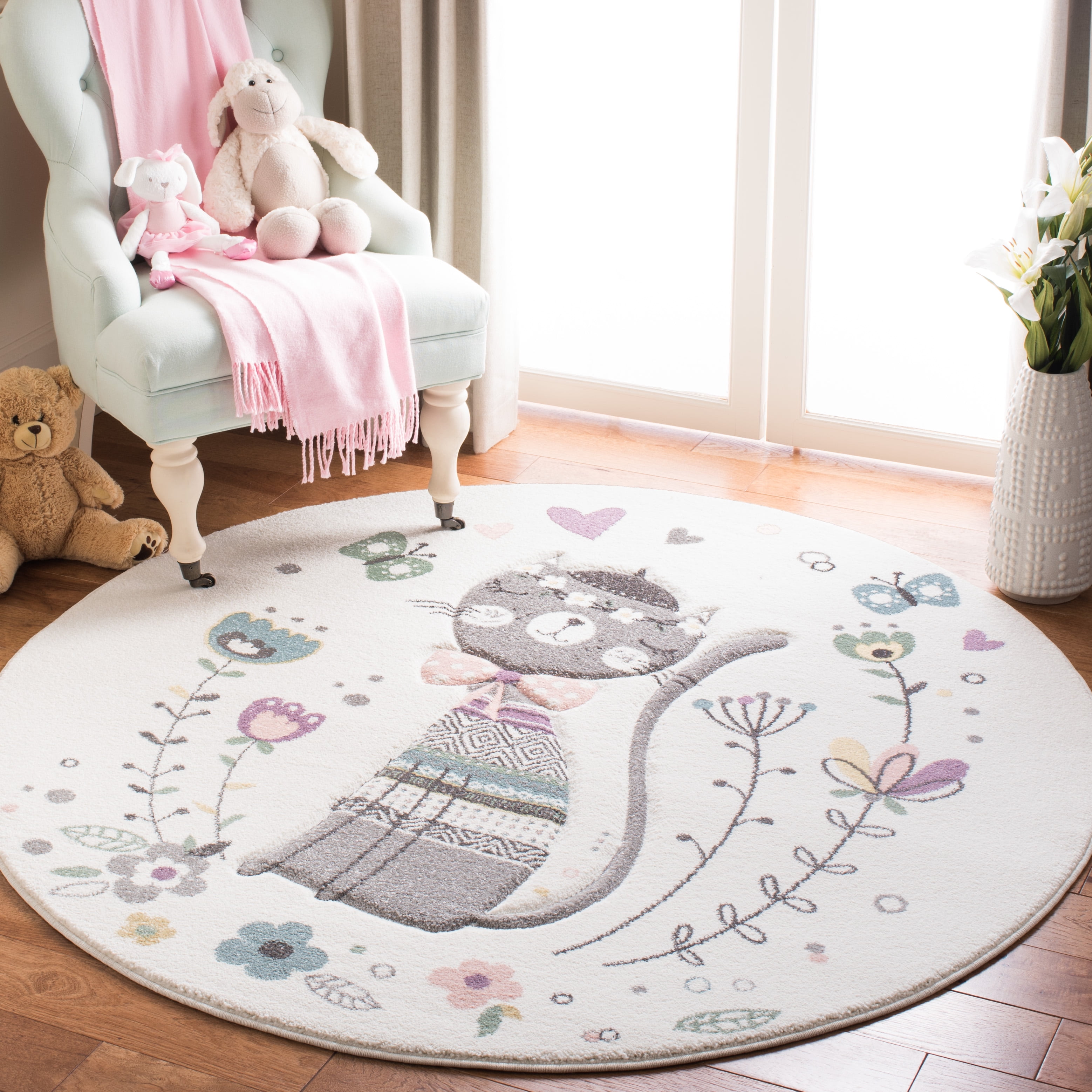 Safavieh Carousel Kids Kitty 5 x 8 Ivory/Pink Indoor Kids Area Rug Safavieh Carousel Kids Kitty 5 x 8 Ivory/Pink Indoor Kids Area Rug